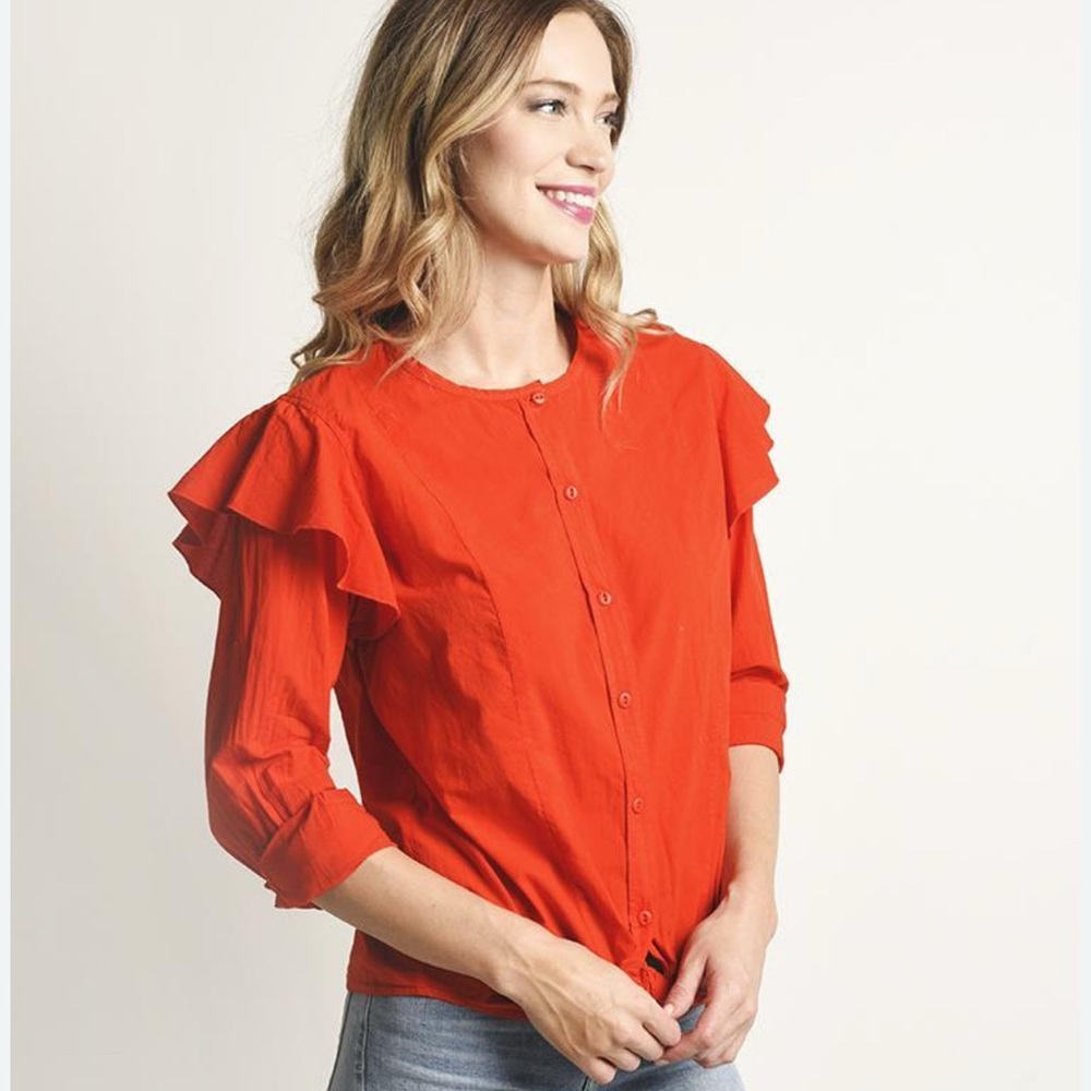 Current Elliott Ashley Ruffled Red Blouse - Picture 7 of 13